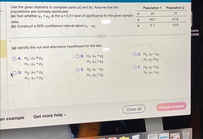 Solved Use The Given Statistics To Complete Parts (a) And | Chegg.com