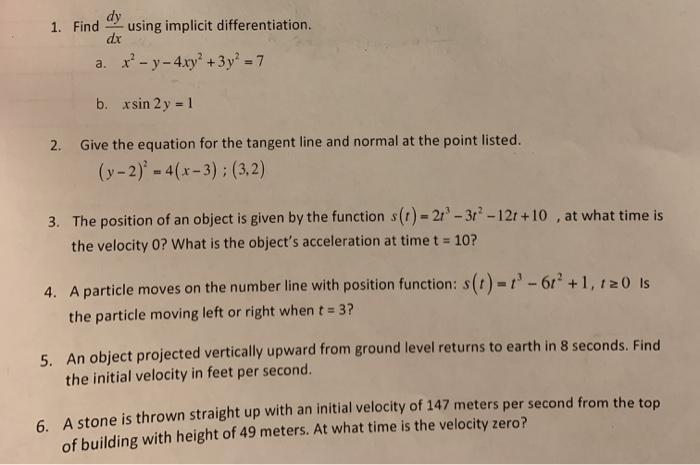 Solved 1 Find Using Implicit Differentiation A R Y Chegg Com