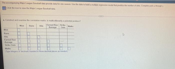 Solved The accompanying Major League Baseball data provide | Chegg.com