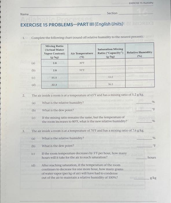 Solved EXERCISE 15 PROBLEMS-PART I (S.I. Units) 1. Complete | Chegg.com