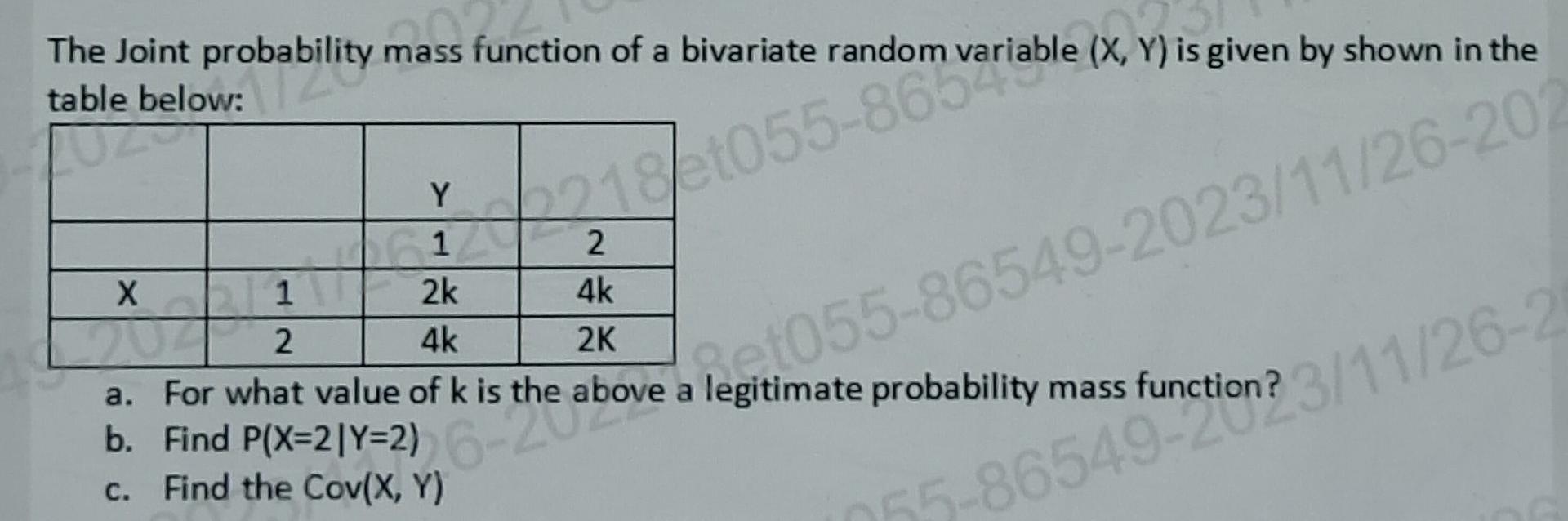 Solved The Joint probability mass function of a bivariate | Chegg.com