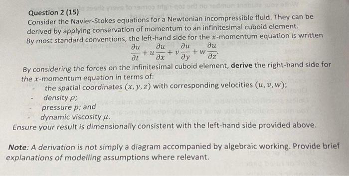 Solved Question 2 (15) Consider the Navier-Stokes equations | Chegg.com