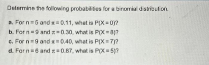 Solved Determine the following probabilities for a binomial | Chegg.com