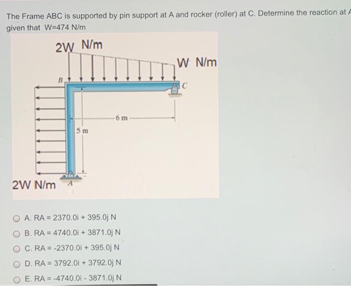 Solved The Frame ABC is supported by pin support at A and | Chegg.com