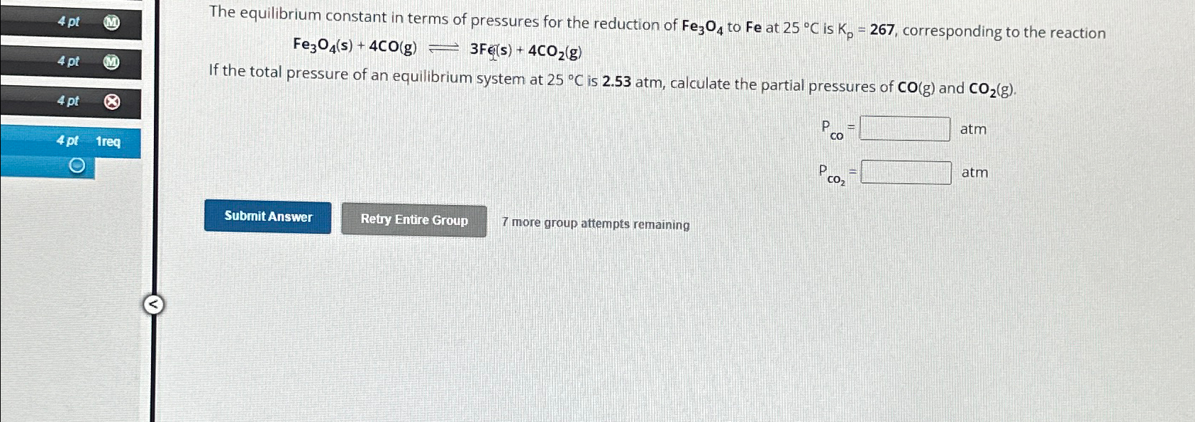 Solved The equilibrium constant in terms of pressures for | Chegg.com
