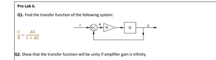 Solved Pre-Lab 6. Q1. Find the transfer function of the | Chegg.com