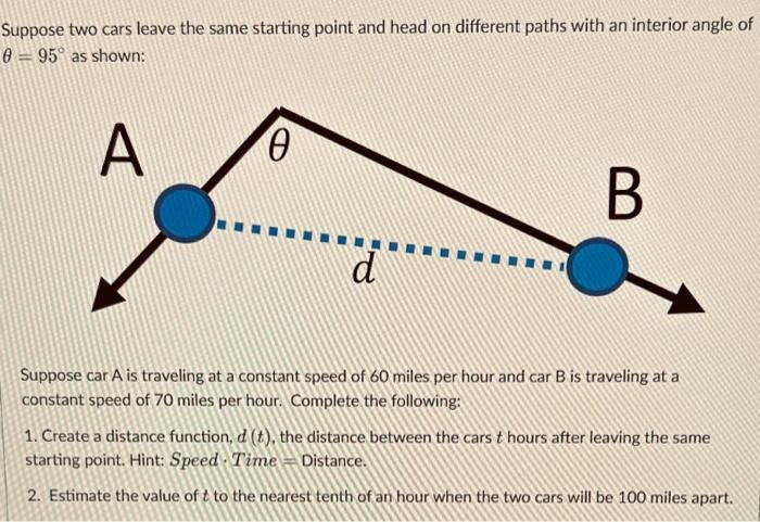 Solved Suppose Two Cars Leave The Same Starting Point And | Chegg.com