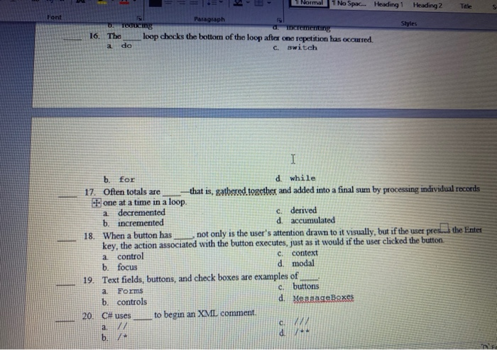 Solved Hear Styles a C. a C. leading Font Paragraph Multiple | Chegg.com