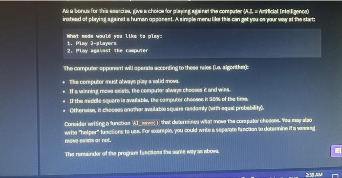 Solved At the start of the game, ask Player 1 and Player 2 | Chegg.com