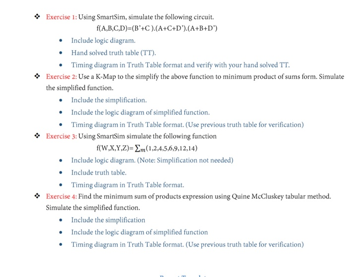 Solved Exercise 1: Using SmartSim, simulate the following | Chegg.com