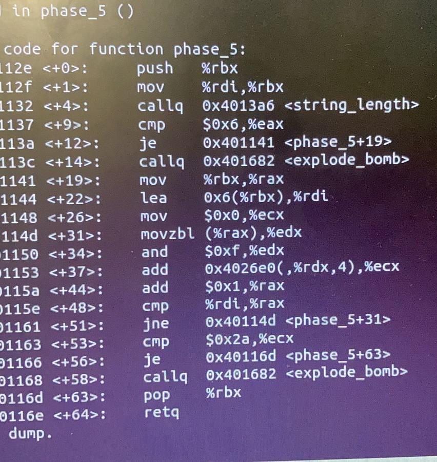 Solved Dump of assembler code for function phase_5: | Chegg.com