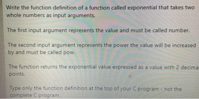 Solved Write the function definition of a function called | Chegg.com