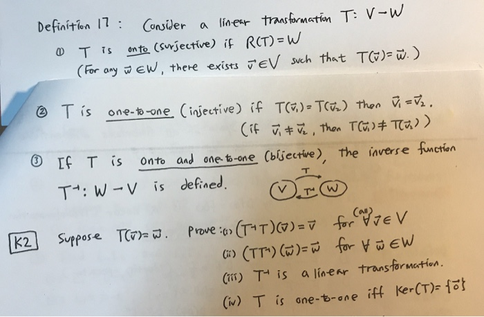 Solved Finition 1 Consider A Linear Transformation Tv W Chegg Com