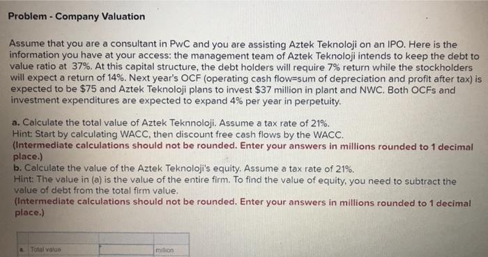 Solved Problem - Company Valuation Assume that you are a | Chegg.com