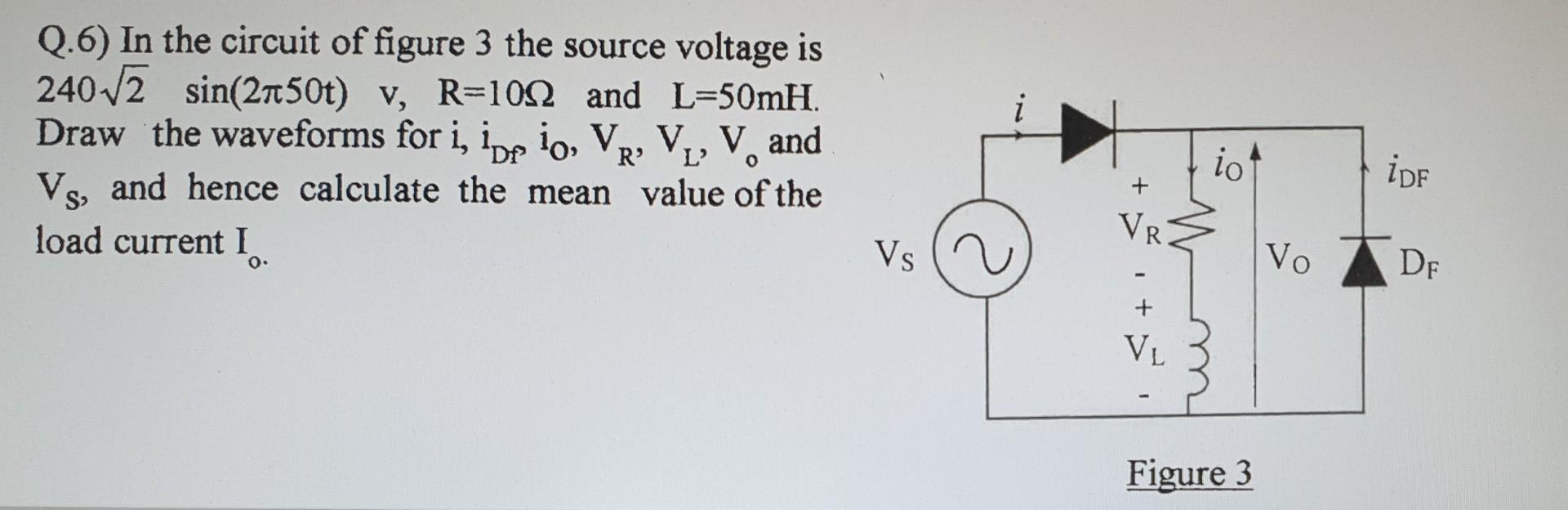 Solved . Q.6) In the circuit of figure 3 the source voltage | Chegg.com