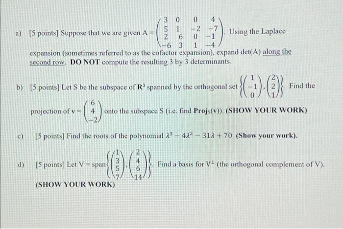 Solved 5 1 2 a) [5 points] Suppose that we are given A 2 | Chegg.com