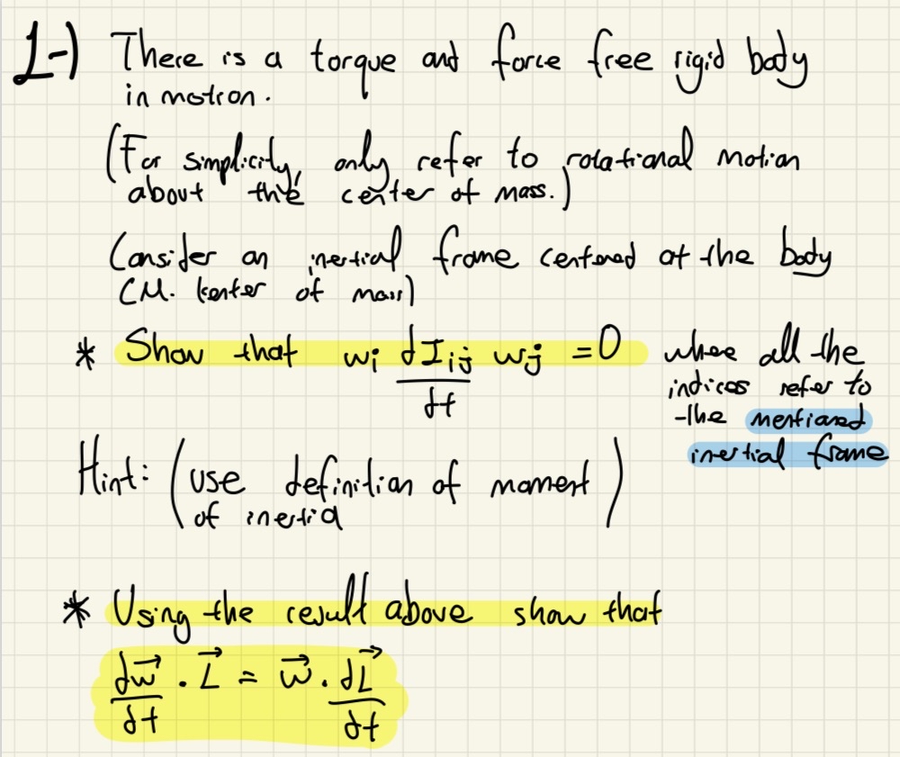 Solved 1-) ﻿There is a torque and force free rigid baty in | Chegg.com