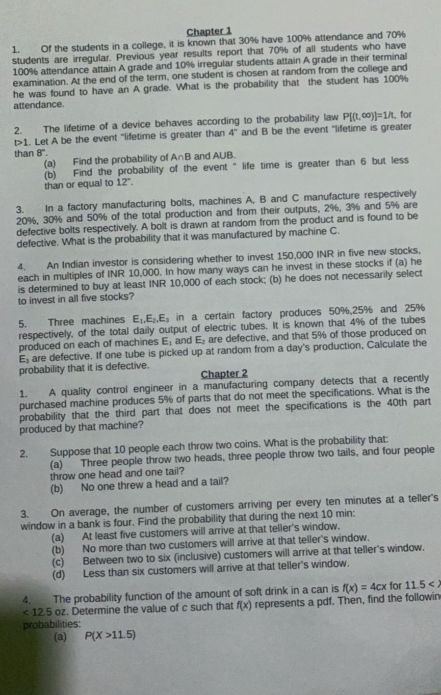 Solved Chapter 1Of the students in a college, it is known | Chegg.com