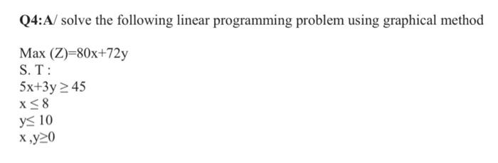Solved Q4:A/ solve the following linear programming problem | Chegg.com