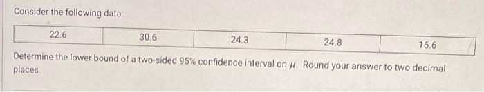 Solved Consider the following data: 22.6 30.6 24.3 24.8 16.6 | Chegg.com