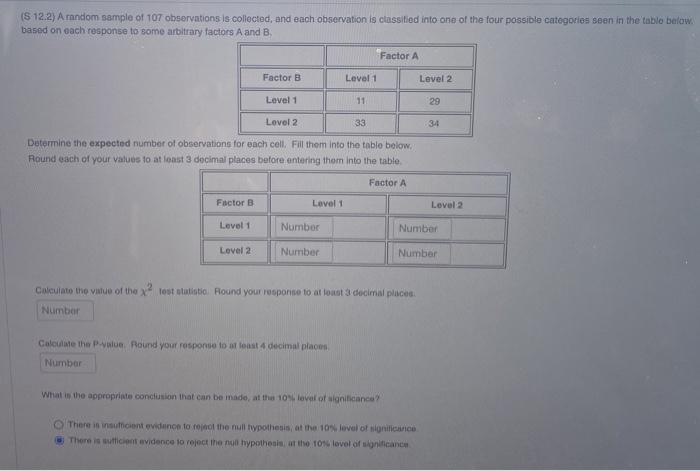 Solved ($ 12.2) A random sample of 107 observations is | Chegg.com