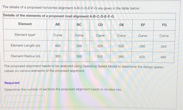 Solved The details of a proposed horizontal alignment | Chegg.com