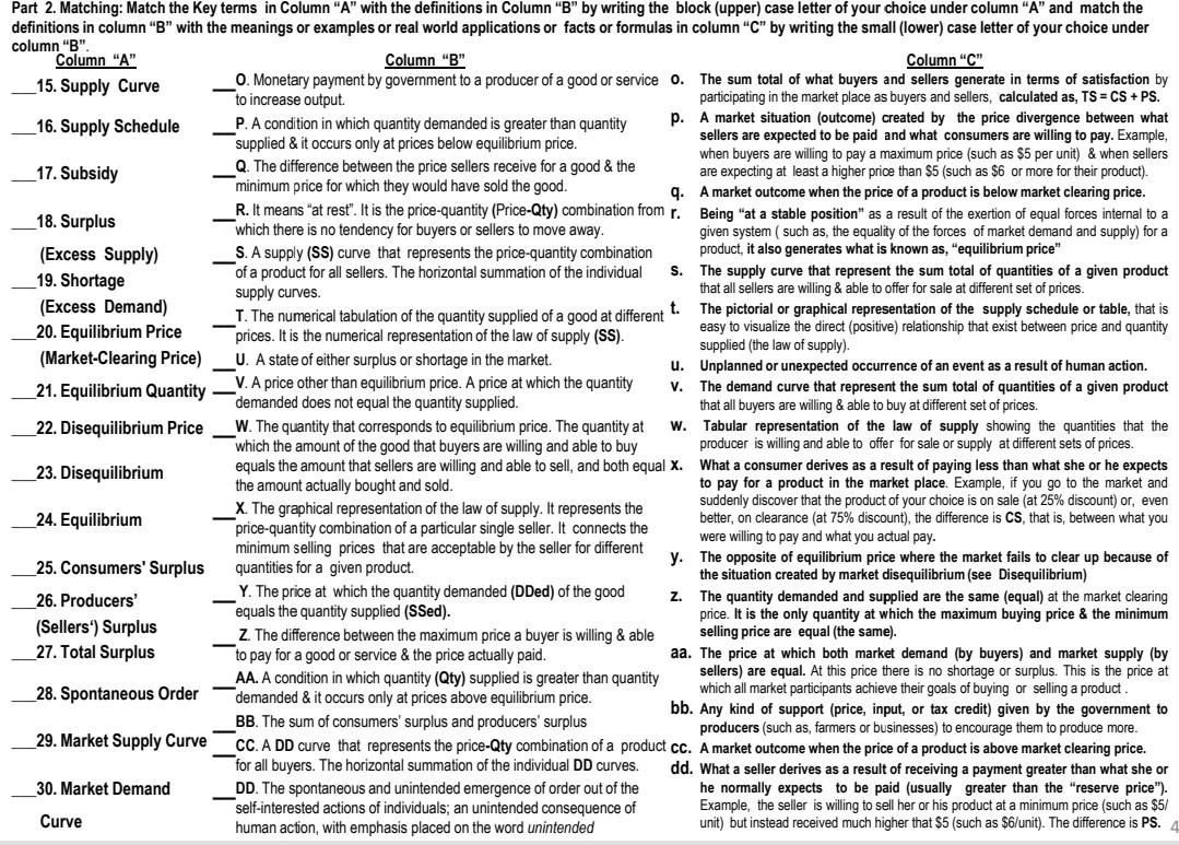 Solved] Match the Key terms in Column A with the definitions in Column