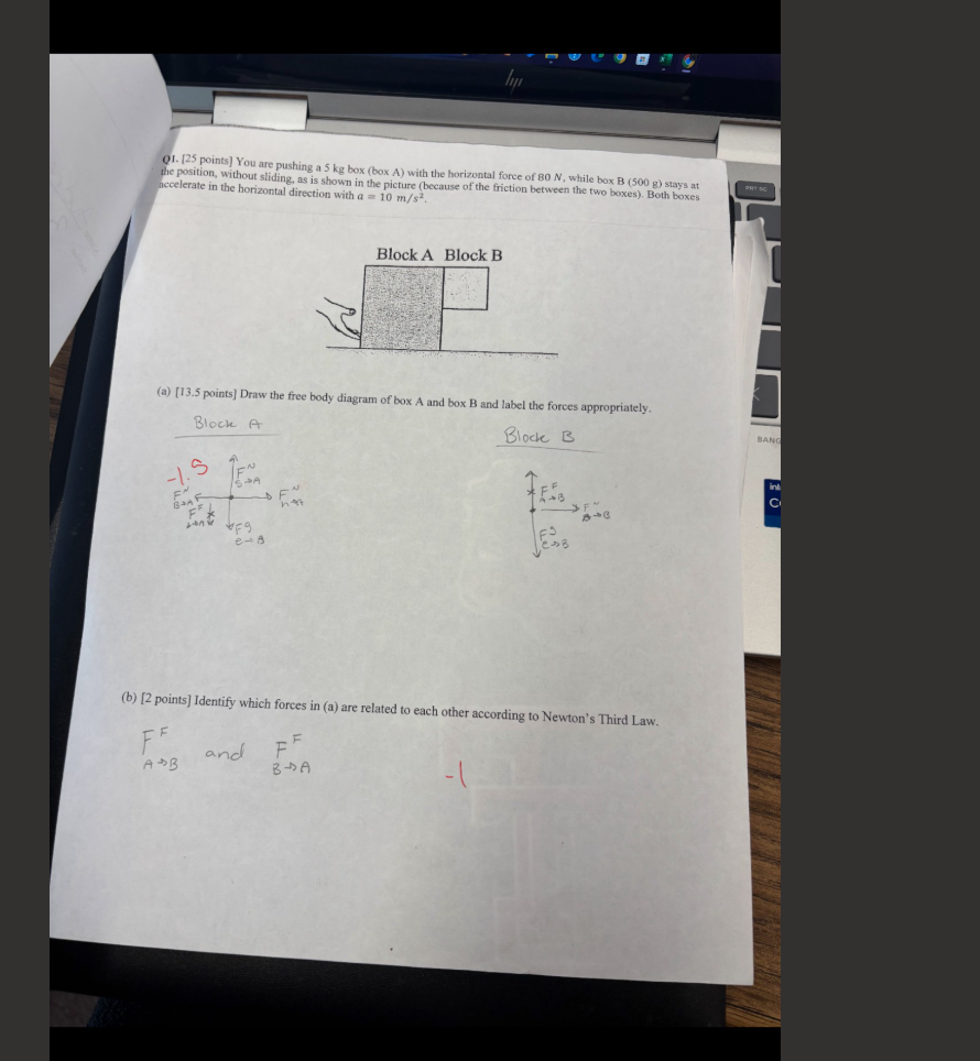 Solved Q1. [25 ﻿points] ﻿You are pushing a 5 kg ﻿box (box A) | Chegg.com