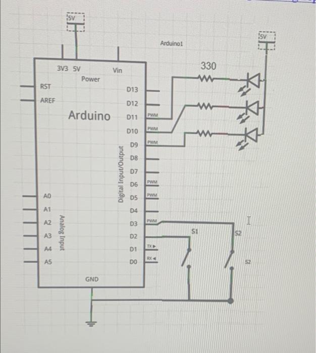 Solved 8. Using the LED and switch connections form last | Chegg.com