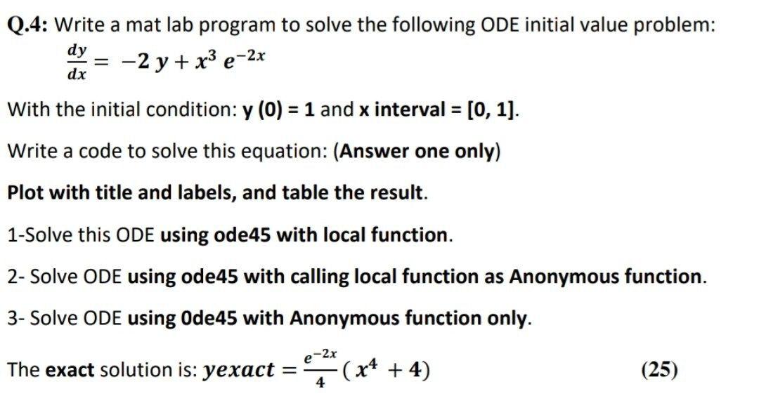 Solved Q.4: Write a mat lab program to solve the following | Chegg.com