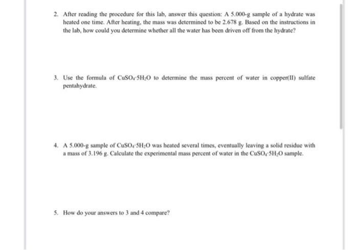 Solved 2. After reading the procedure for this lab, answer | Chegg.com