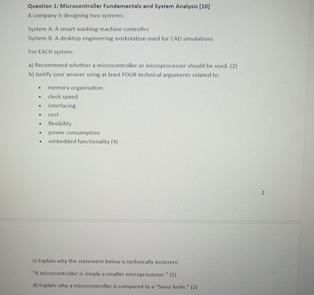 Solved Question 1: Microcontroller Fundamentals and System | Chegg.com
