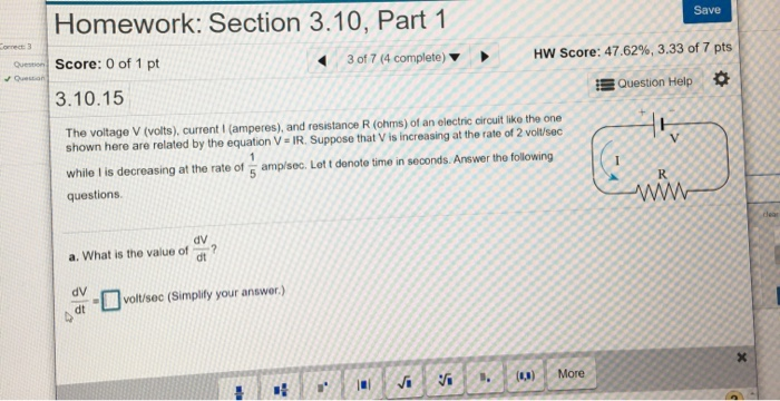 Solved Save Correct 0 Homework: Section 3.10, Part 1 | Chegg.com