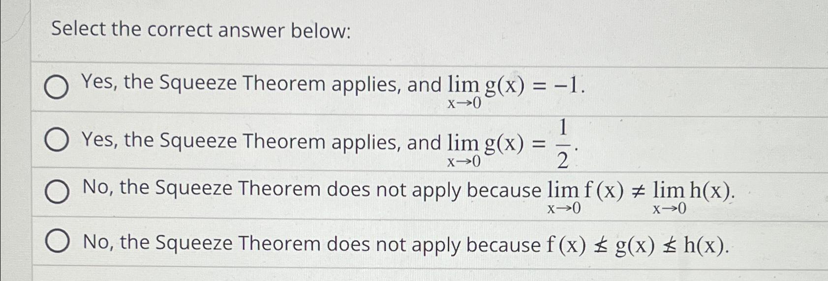 Solved Select The Correct Answer Below:Yes, The Squeeze | Chegg.com