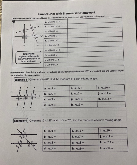 unit 3 homework 1 parallel lines and transversals