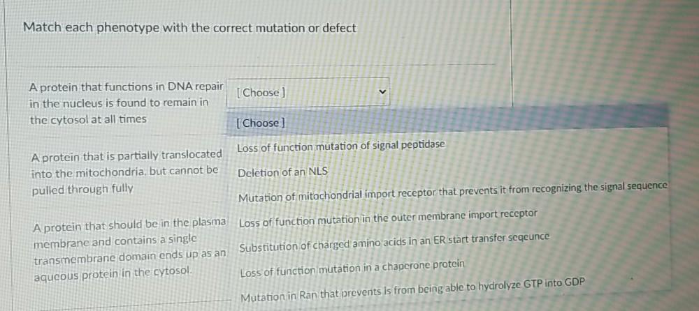 Solved Match each phenotype with the correct mutation or | Chegg.com