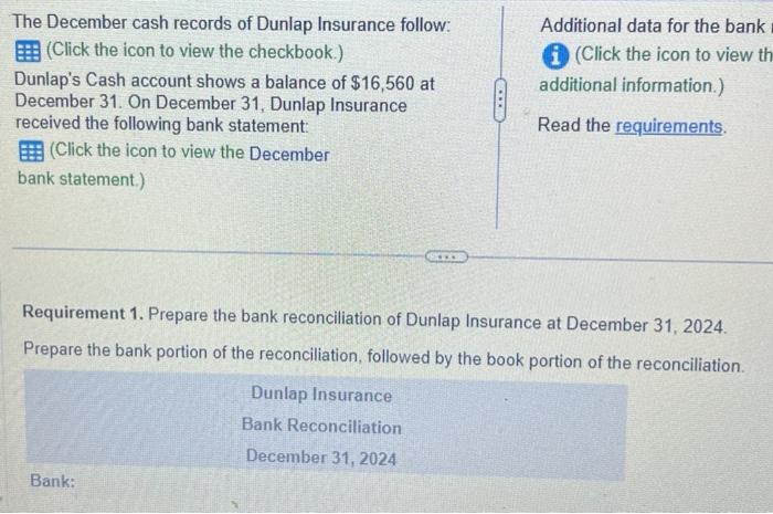 Solved The December cash records of Dunlap Insurance follow: | Chegg.com