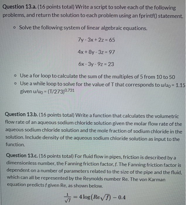 Solved Question 13.a. (16 points total) Write a script to | Chegg.com