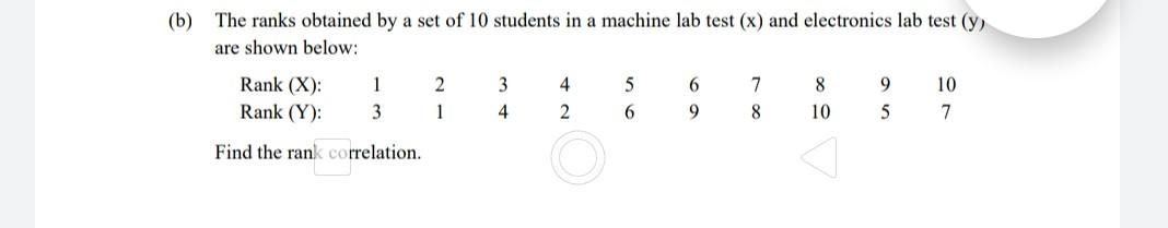 Solved (b) The Ranks Obtained By A Set Of 10 Students In A | Chegg.com