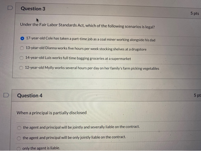 Question 3 5 Pts Under The Fair Labor Standards Act Chegg Com