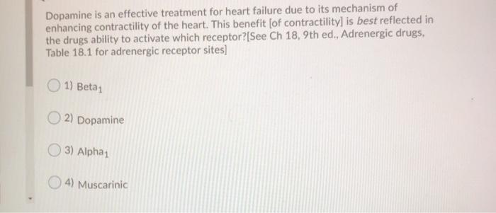 Dopamine is an effective treatment for heart failure due to its mechanism of enhancing contractility of the heart. This benef