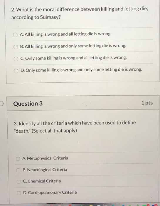 Solved 2. What is the moral difference between killing and | Chegg.com