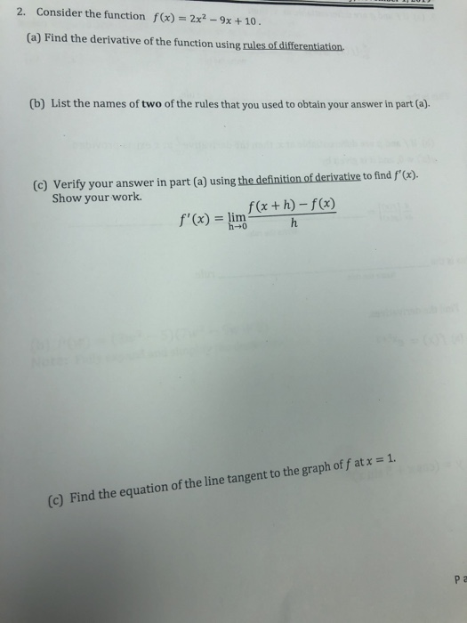 Solved 2 Consider The Function F X 2x2 9x 10 A