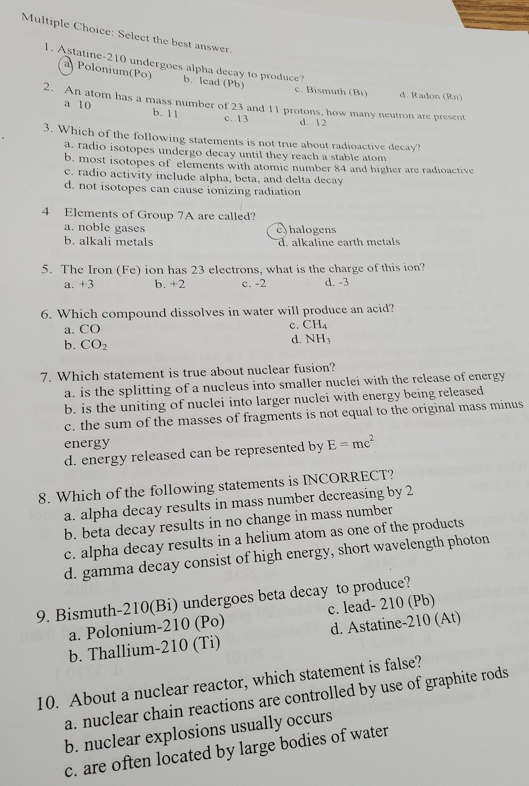 Solved Multiple Choice: Select the best answer. 1. | Chegg.com