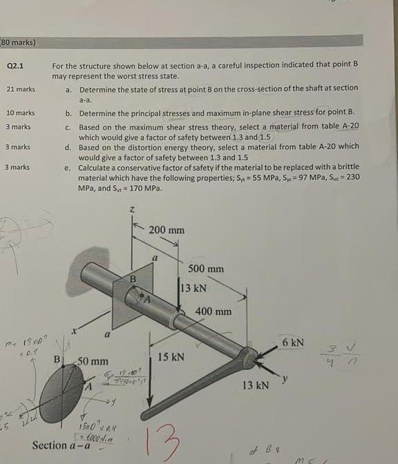 Solved For the structure shown below at section a-a, a | Chegg.com