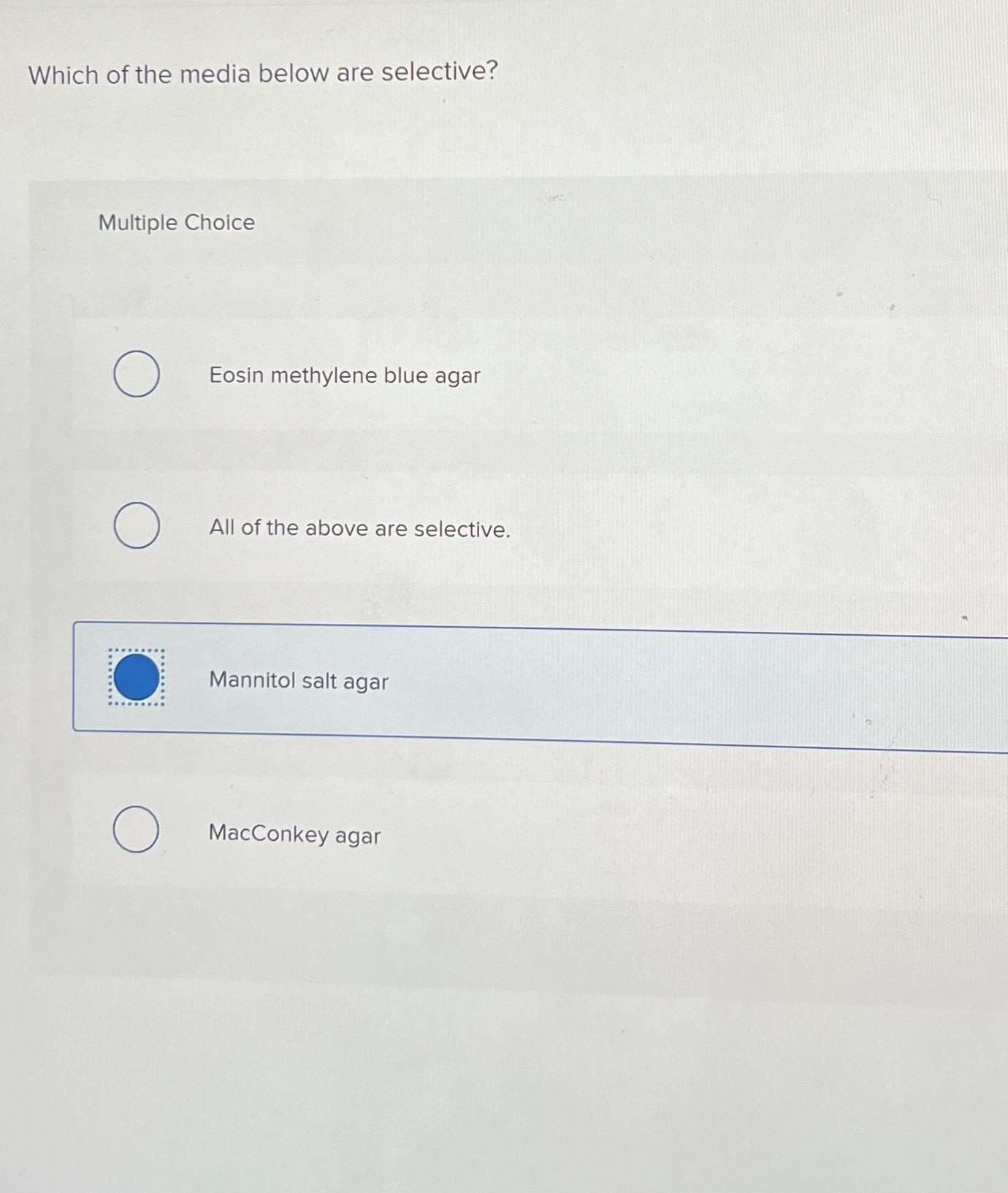 Solved Which of the media below are selective?Multiple | Chegg.com