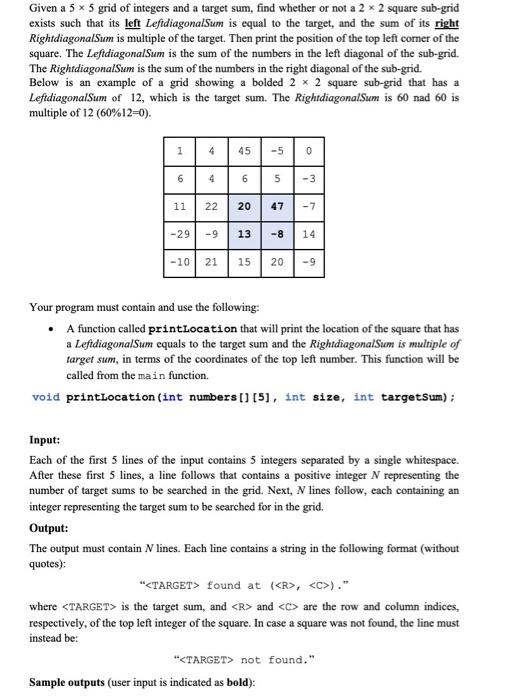 Solved Given a 5 x 5 grid of integers and a target sum, find | Chegg.com