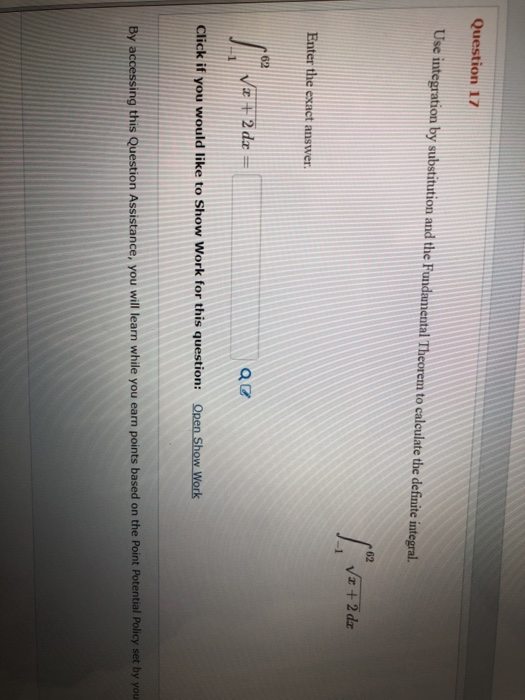 Solved Question 17 Use integration by substitution and the | Chegg.com