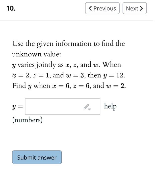Solved 10 Previous Next Use The Given Information To Chegg Com