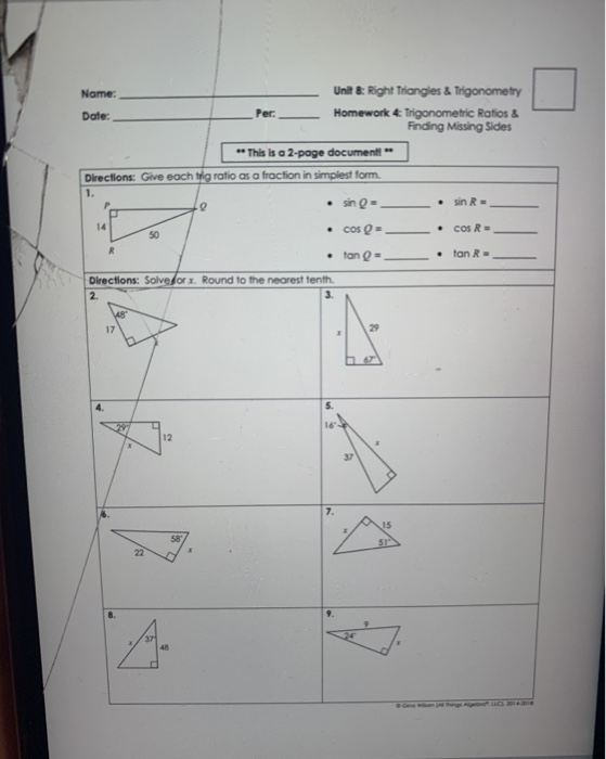 Solved Name Unit And Right Triangles And Trigonometry Date Per 3920